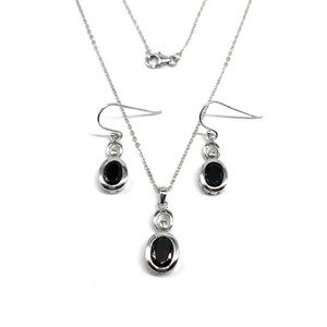 Sterling Silver Earrings + Pendant Necklace set Red Garnet Gemstone